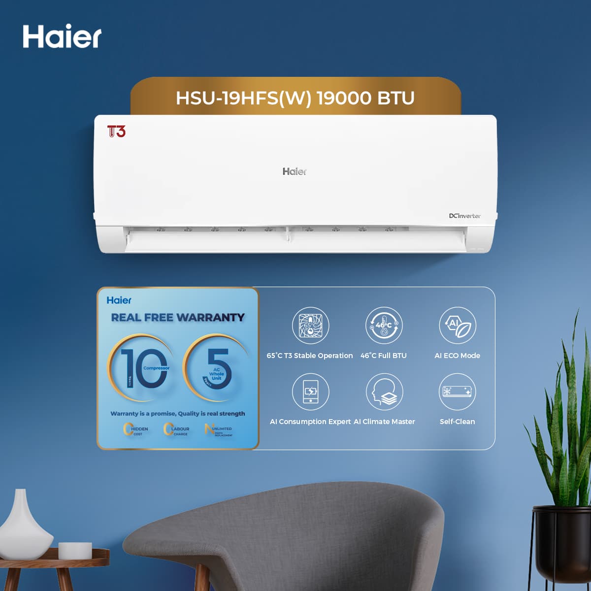 HSU-19HFS(W)
-T3 Series 1.5 Ton DC Inverter- (19,000 BTU's)