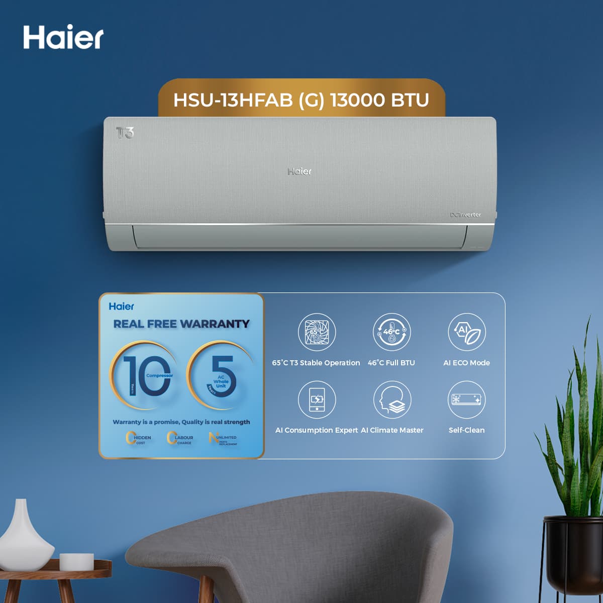 HSU-13HFAB(G)-T3 Series 1 Ton DC Inverter- (13,000 BTU's).