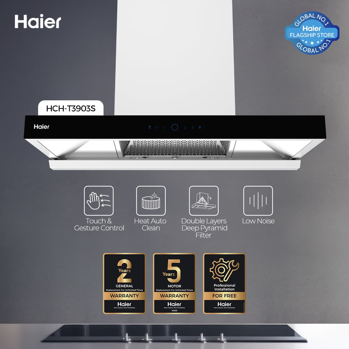 Haier HCH-T3903S T-Shape Kitchen Range Hood - Haier Warranty- Free Professional Installation By Haier