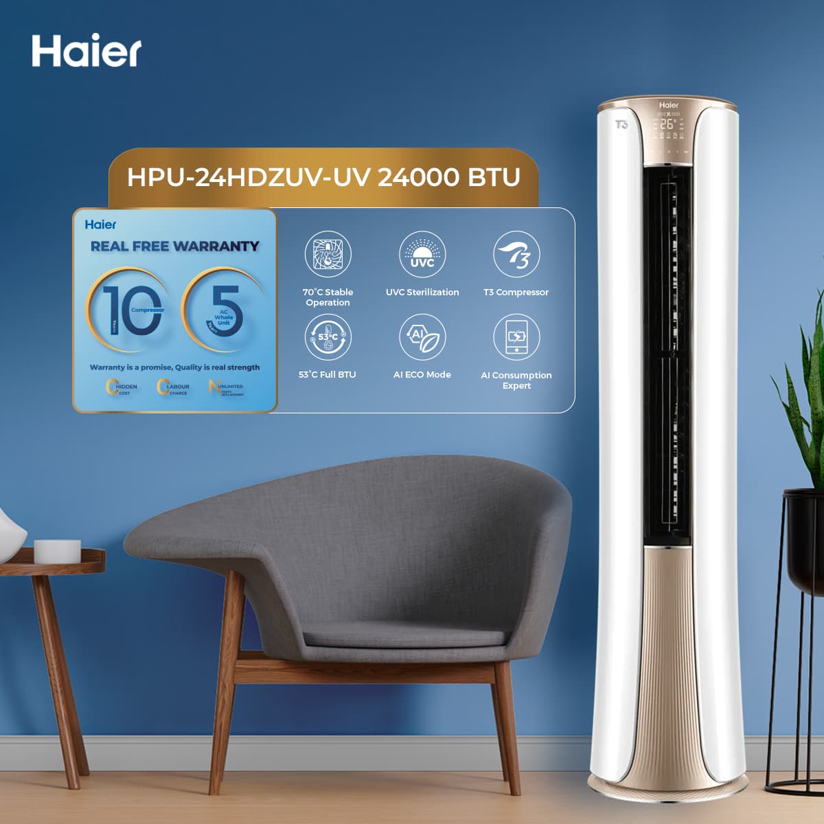HPU-24HDZUV-UV T3 Series 2 Ton DC Inverter- (24,000 BTU's)
