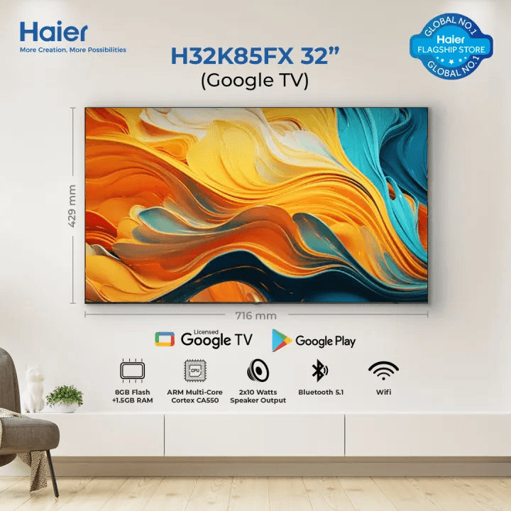 Haier 32 Inch Google LED TV H32K85FX - Brand Warranty