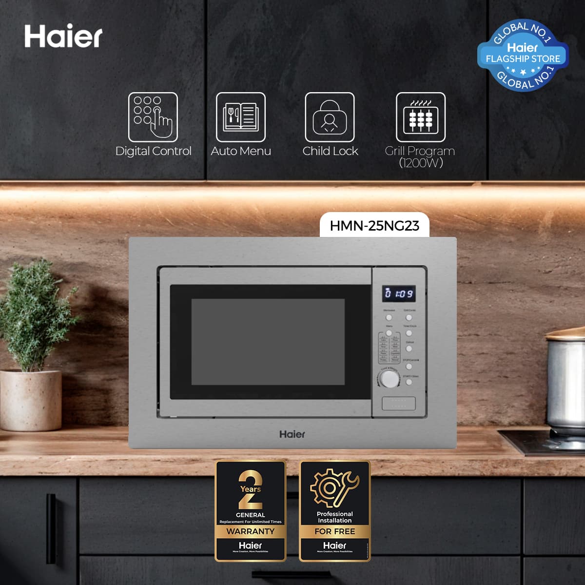 Haier 25L Built In Grill Microwave Oven - HMN-25NG23 - Brand Warranty