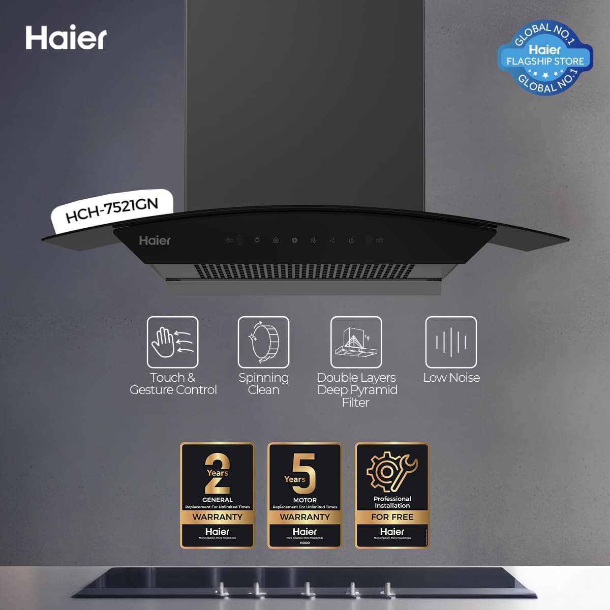 Haier HCH-7521GN T-Shape Kitchen Range Hood - Brand Warranty- Free Professional Installation By Haier