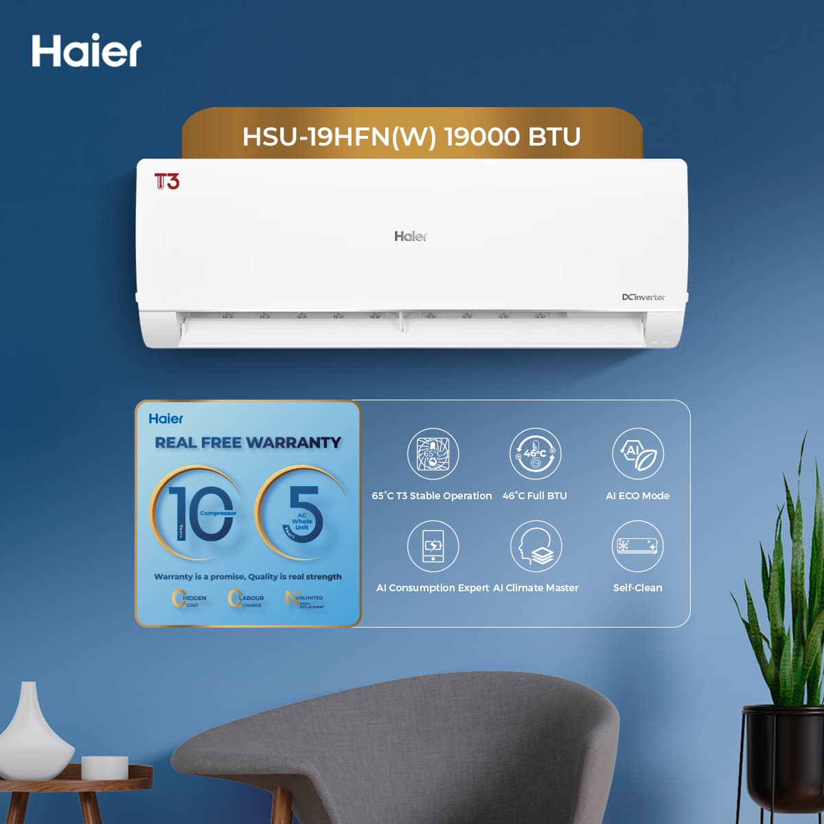 HSU-19HFN(W)-T3 Series 1.5 Ton DC Inverter- (19,000 BTU's)