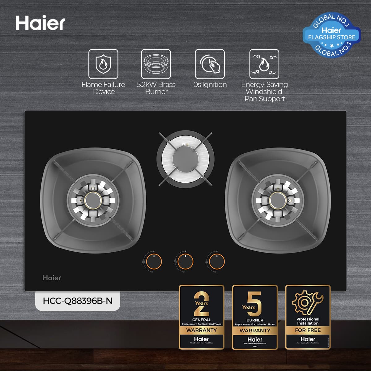 Haier HCC-Q88396B Kitchen Natural Gas Stove/Hob - Haier Warranty - Free Professional Installation on Call