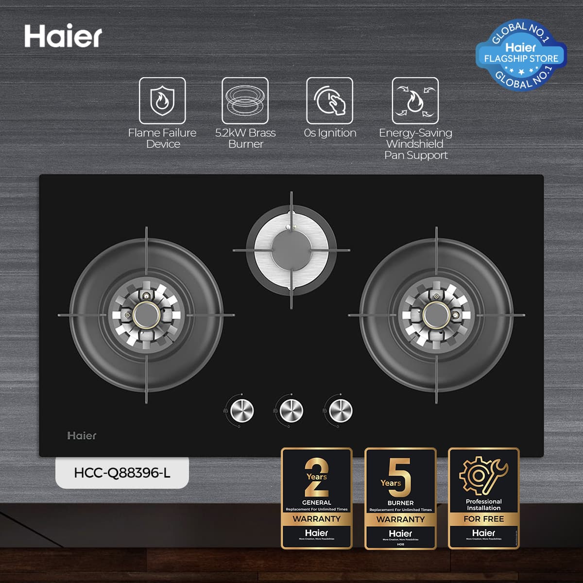 Haier HCC-Q88396 Kitchen LPG Stove/Hob - Haier Warranty - Free Professional Installation on Call