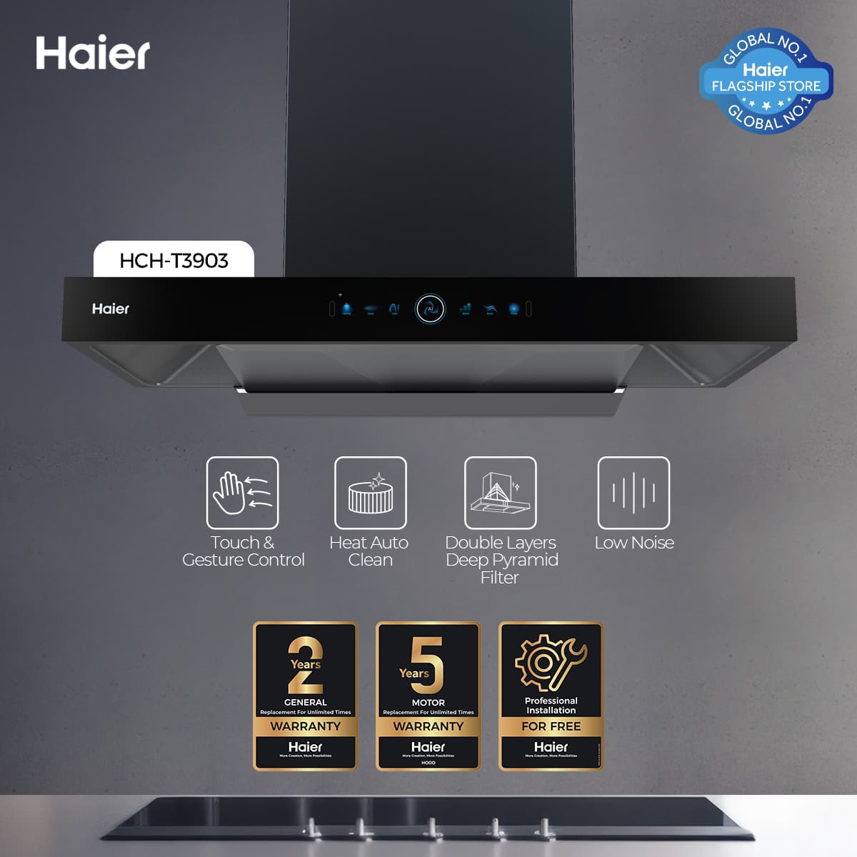 Haier HCH-T3903 T-Shape Kitchen Range Hood - Haier Warranty- Free Professional Installation By Haier