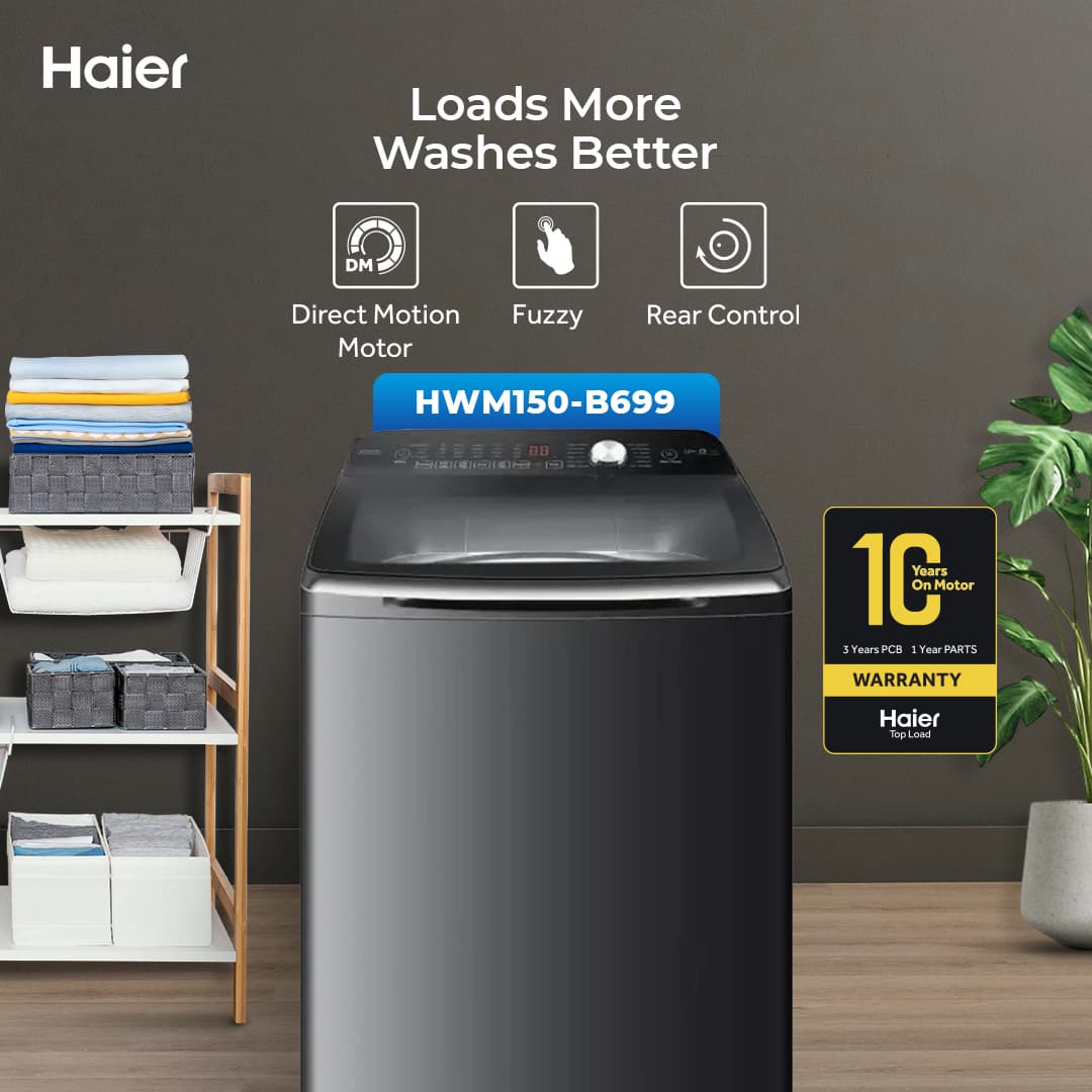 HWM150-B699 / Haier -15kg / DM Motor / Fully Automatic / Top Loading Washing Machine / 10 Years Brand Warranty