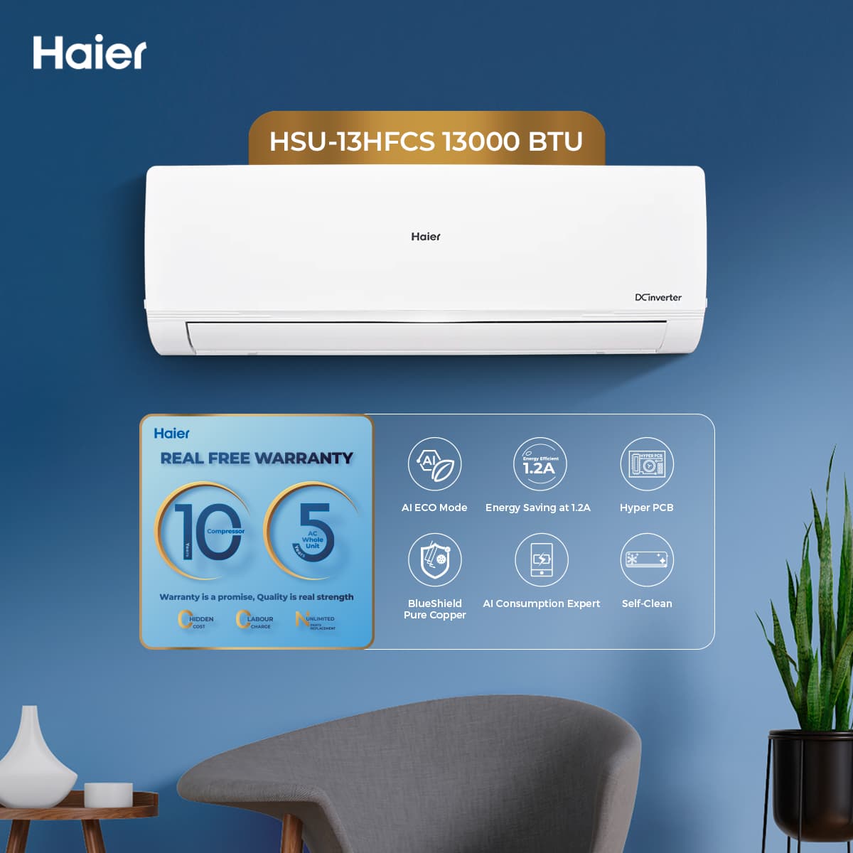 HSU-13HFCS-USDC(W) - 13,000 BTU DC Inverter Air Conditioner