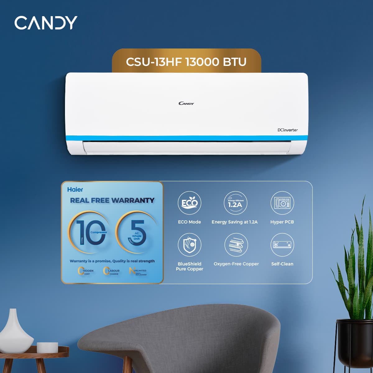 CSU-13HF - 1 Ton Heat & Cool DC Inverter - 13000 BTU