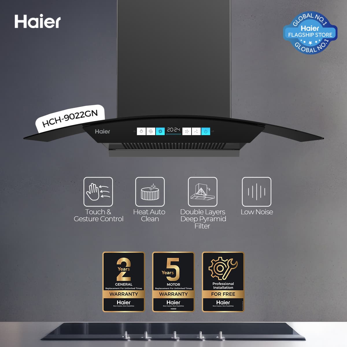 Haier HCH-9022GN T-Shape Kitchen Range Hood - Haier Warranty- Free Professional Installation By Haier