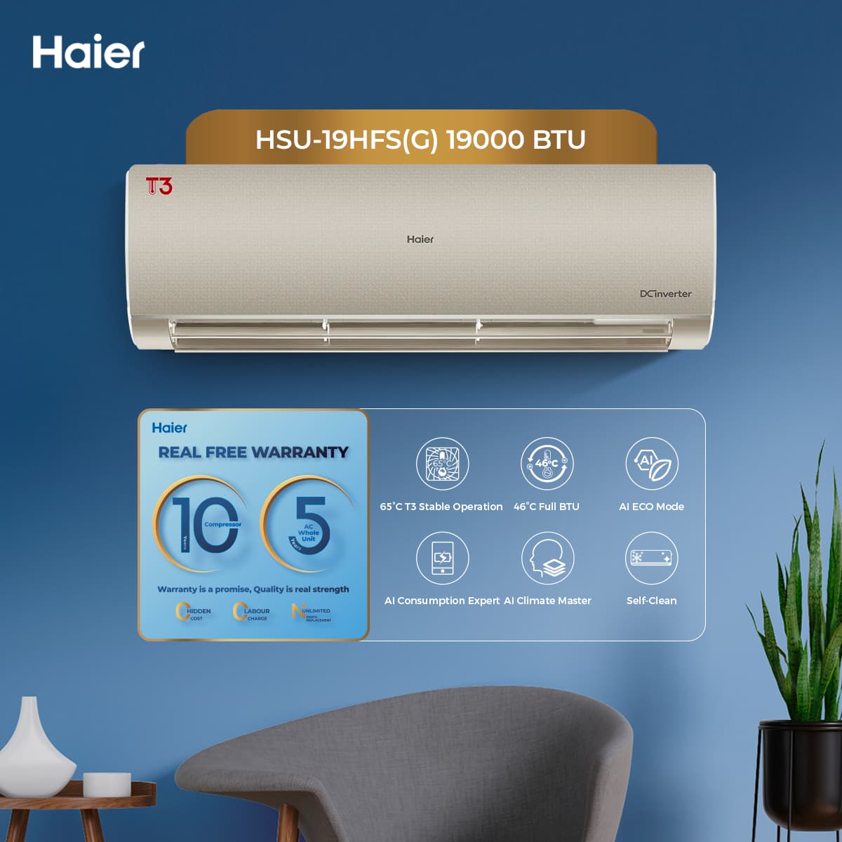 HSU-19HFS(G)-T3 Series 1.5 Ton DC Inverter- (19,000 BTU's)