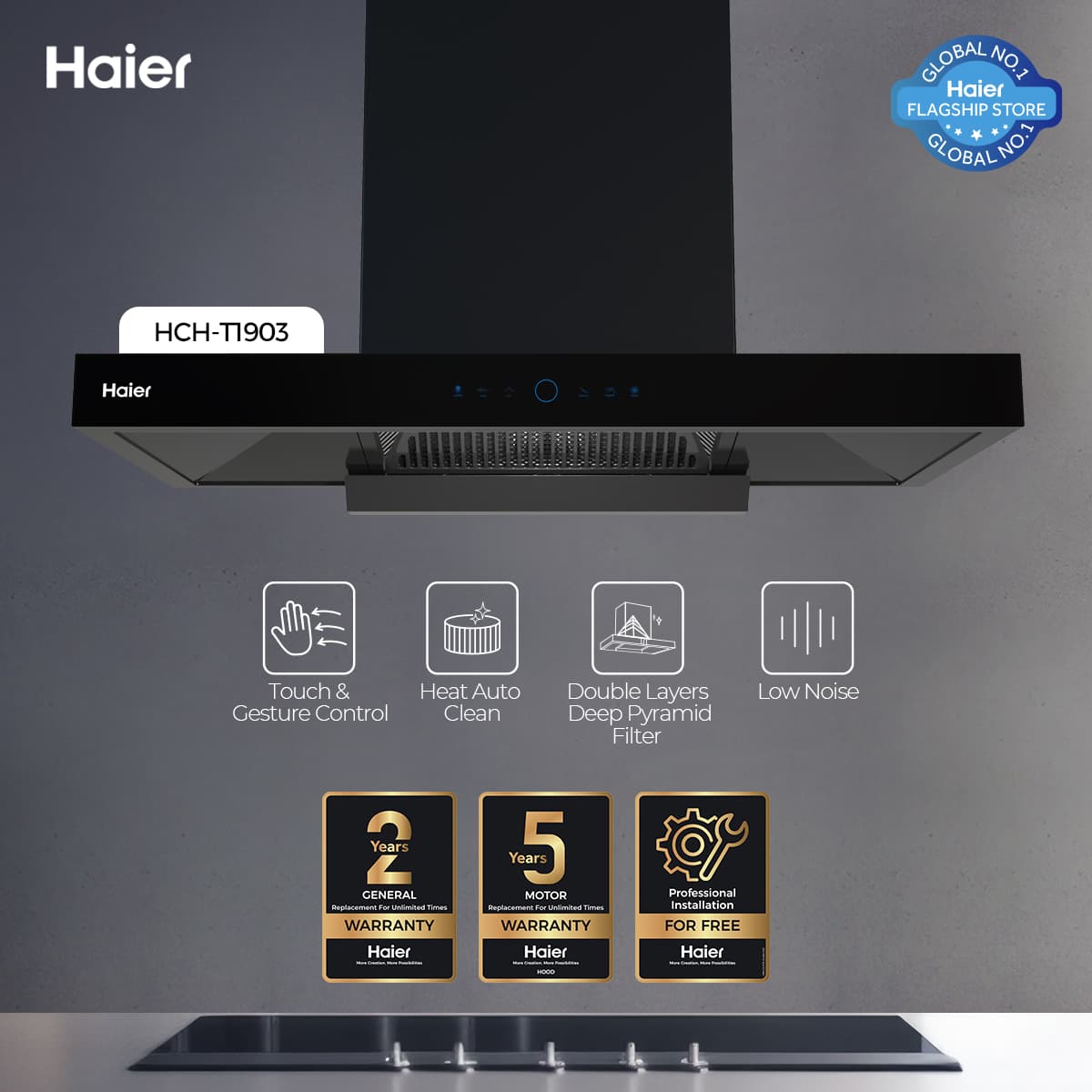 Haier HCH-T1903 T-Shape Kitchen Range Hood - Haier Warranty- Free Professional Installation By Haier