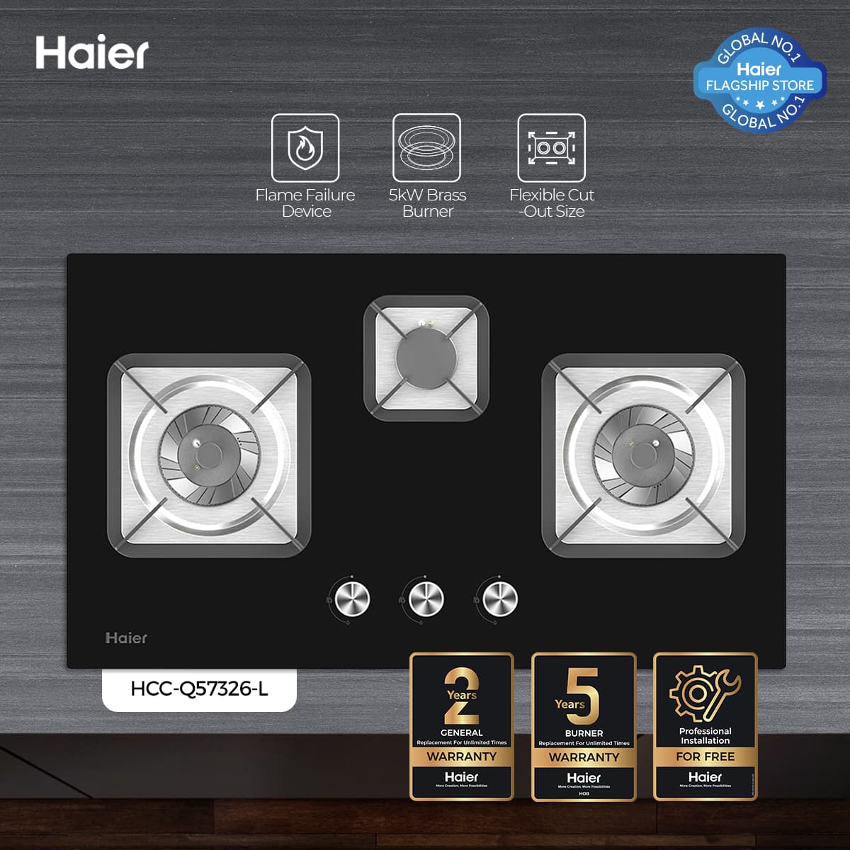 Haier HCC- Q57326 -LPG Stove - Haier Warranty + Free Professional Installation By Haier
