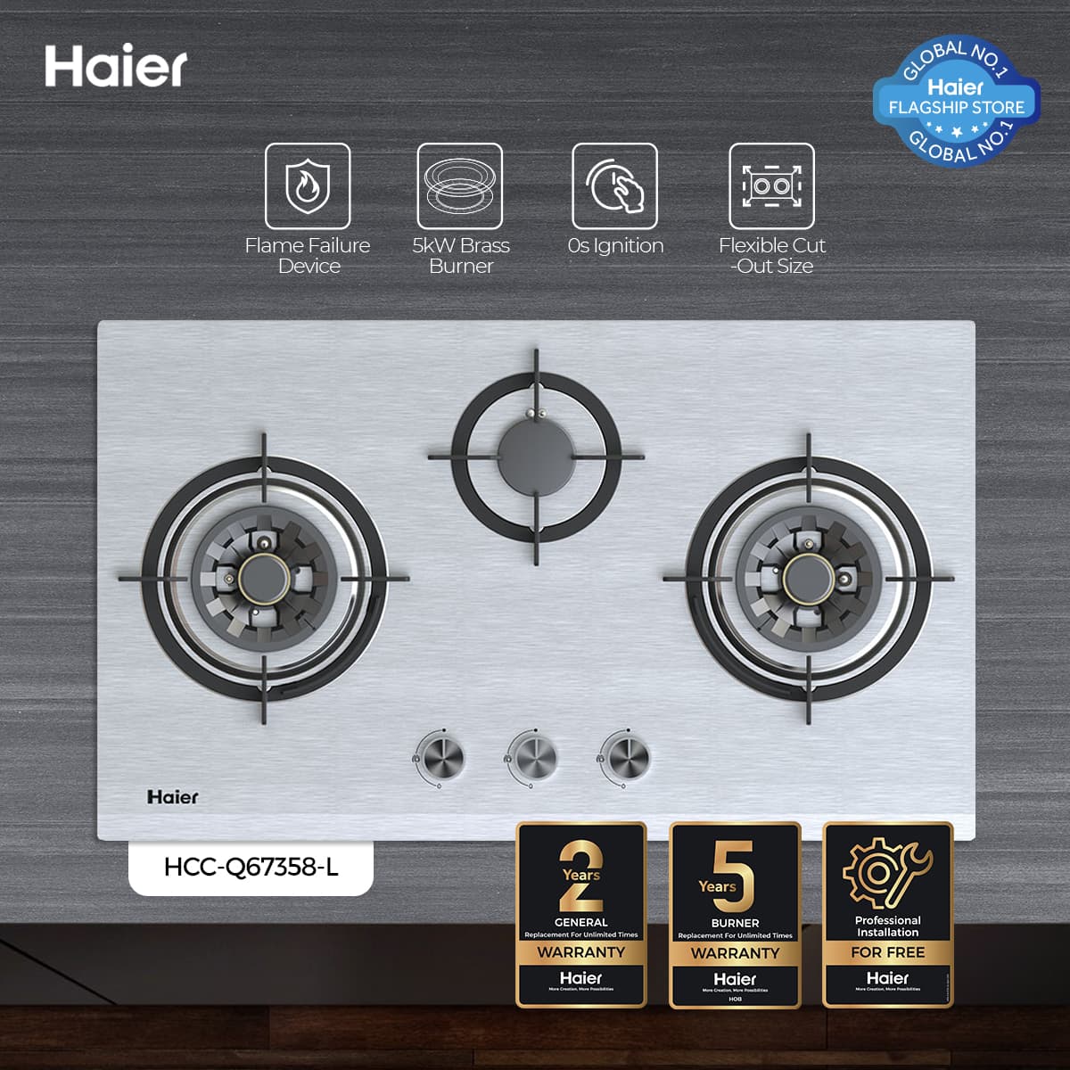 Haier HCC-Q67358  LPG Stove - Haier Warranty + Free Professional Installation By Haier