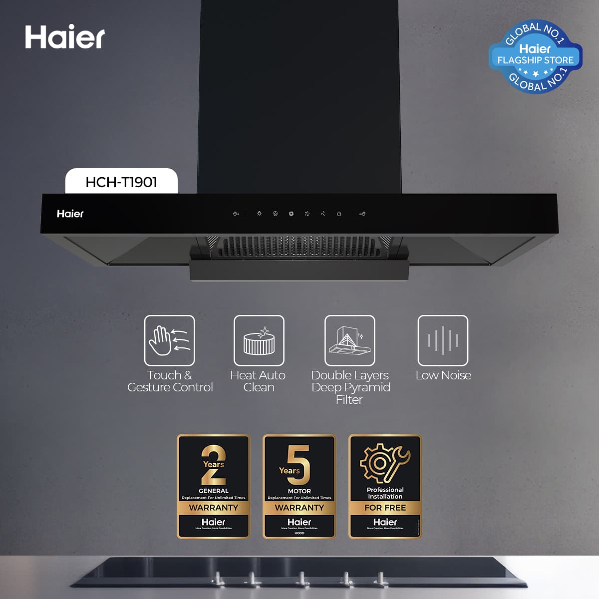 Haier HCH-T1901 T-Shape Kitchen Range Hood - Haier Warranty- Free Professional Installation By Haier