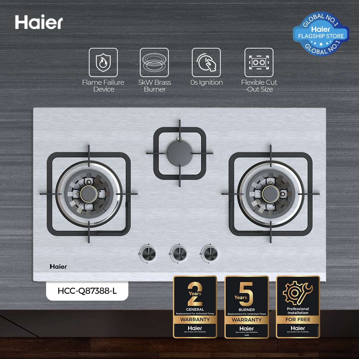 Haier HCC-Q87388 Kitchen LPG Stove/Hob - Haier Warranty - Free Professional Installation on Call