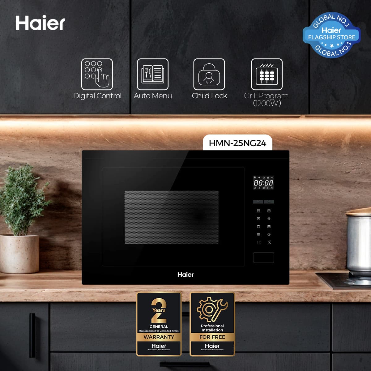 Haier 25L Built In Grill Microwave Oven - HMN-25NG24 - Brand Warranty